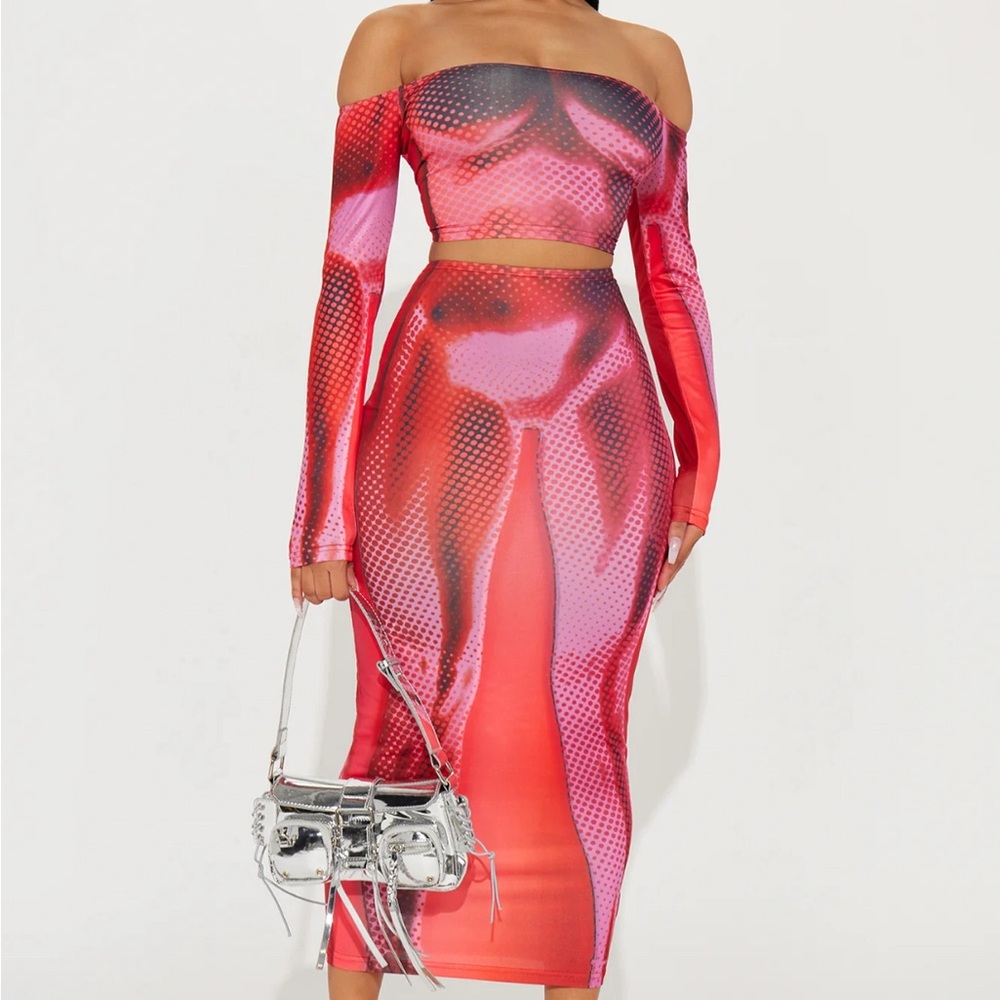 Stylish Red Off-Shoulder Skirt Set